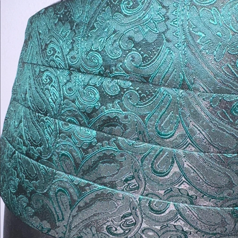 Alizeal Green Black Jacquard Paisley Cummerbund with Pocket Square OS